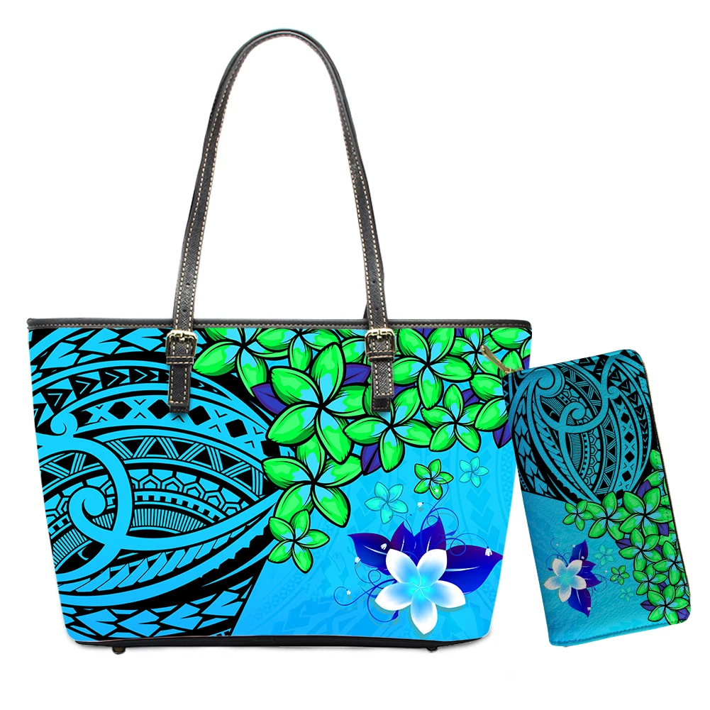 

Brand Custom Handbag Wallet Set Polynesian Tribes Plant Printing Shoulder Bags For Women Lady Tote Bag Fashion Handbags Purses