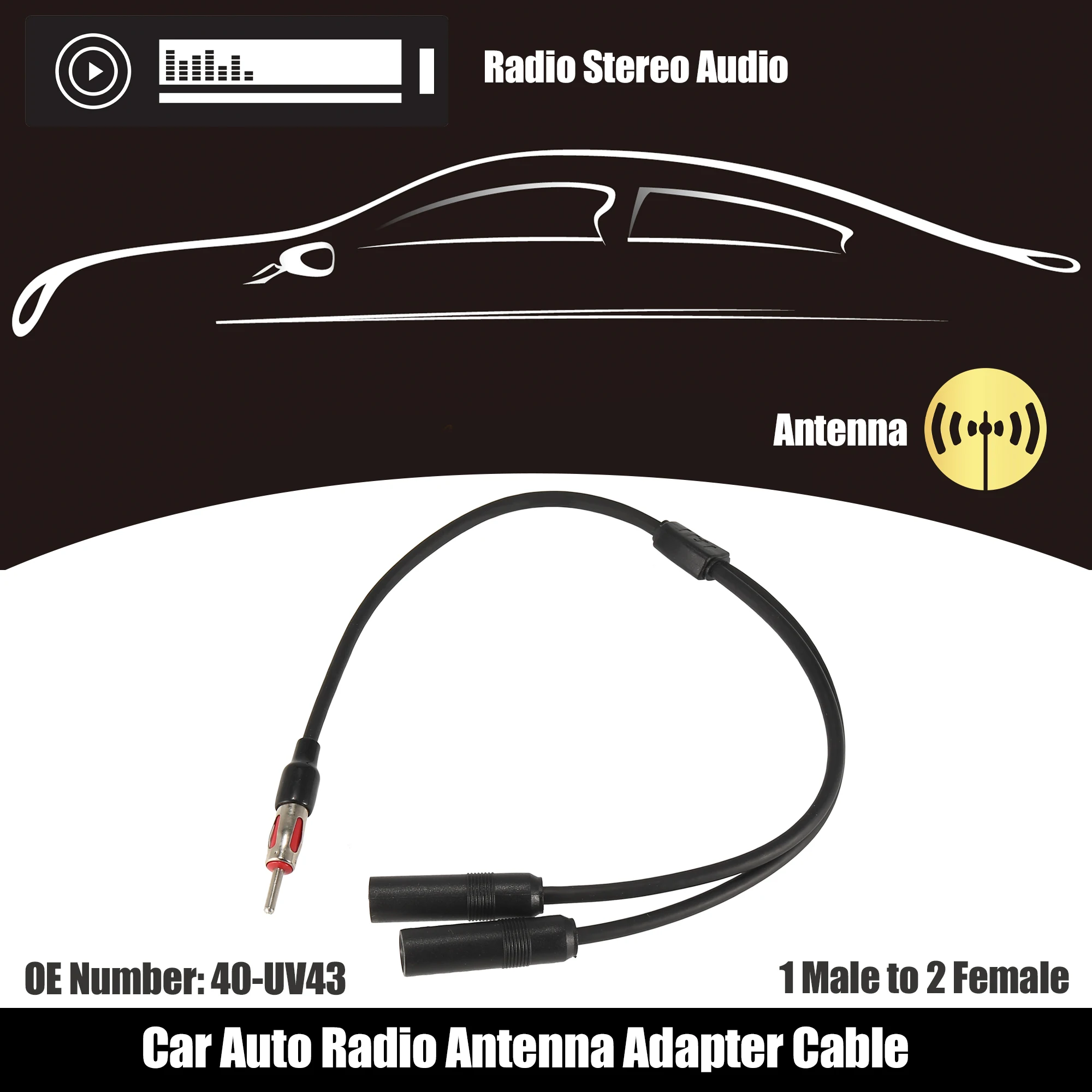 Uxcell Universal Car Auto Radio Antenna Splitter Extension 1 Male to 2 Female FM AM Aerial Adapter Plug Connector Cable