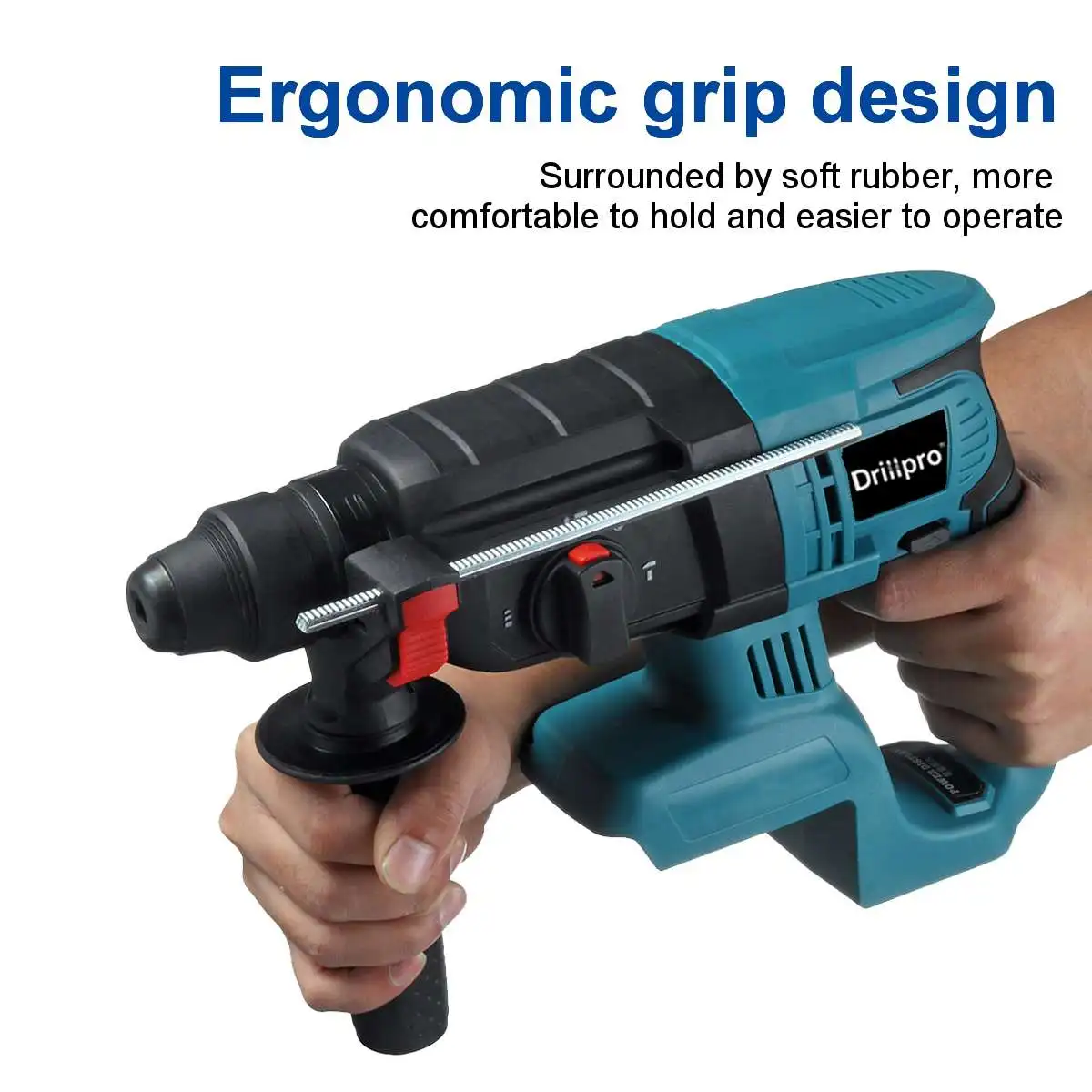 مثقاب مطرقة دوارة لاسلكي كهربائي Drillpro ، مثقاب ذو تأثير قابل لإعادة الشحن ، بطارية 18 فولت ، 4 وظائف ، 27 mak42