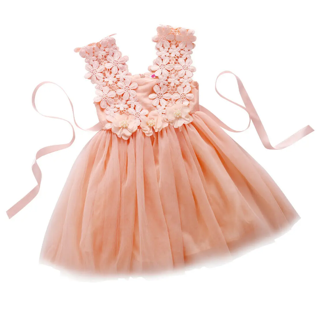 New 2-7Y Baby Girl Princess Lace Tulle Flower Fancy Backless Gown Formal Party Dress