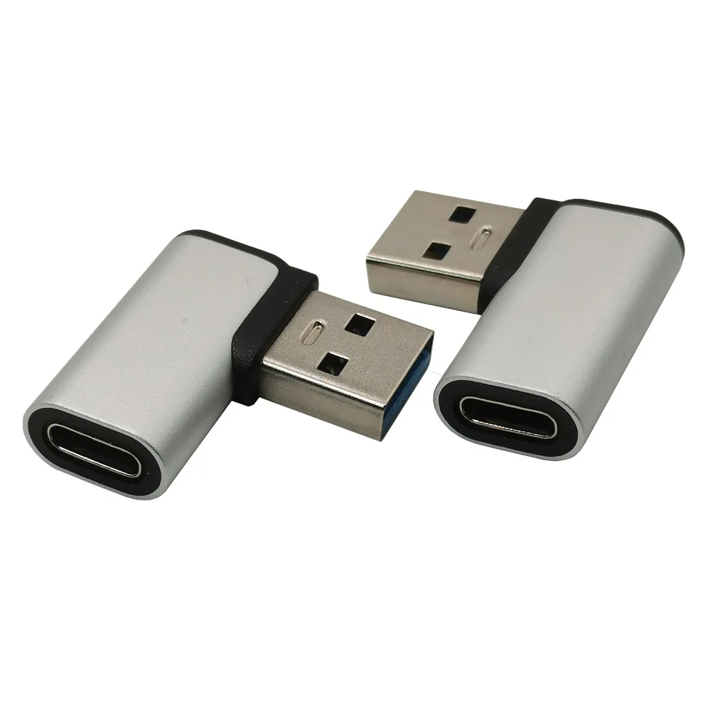 Type C Female to USB 3.0 Male Adapter USB C Right Angled Adaptor 90 Degree Left&Right Alloy Adaptor Black Silver