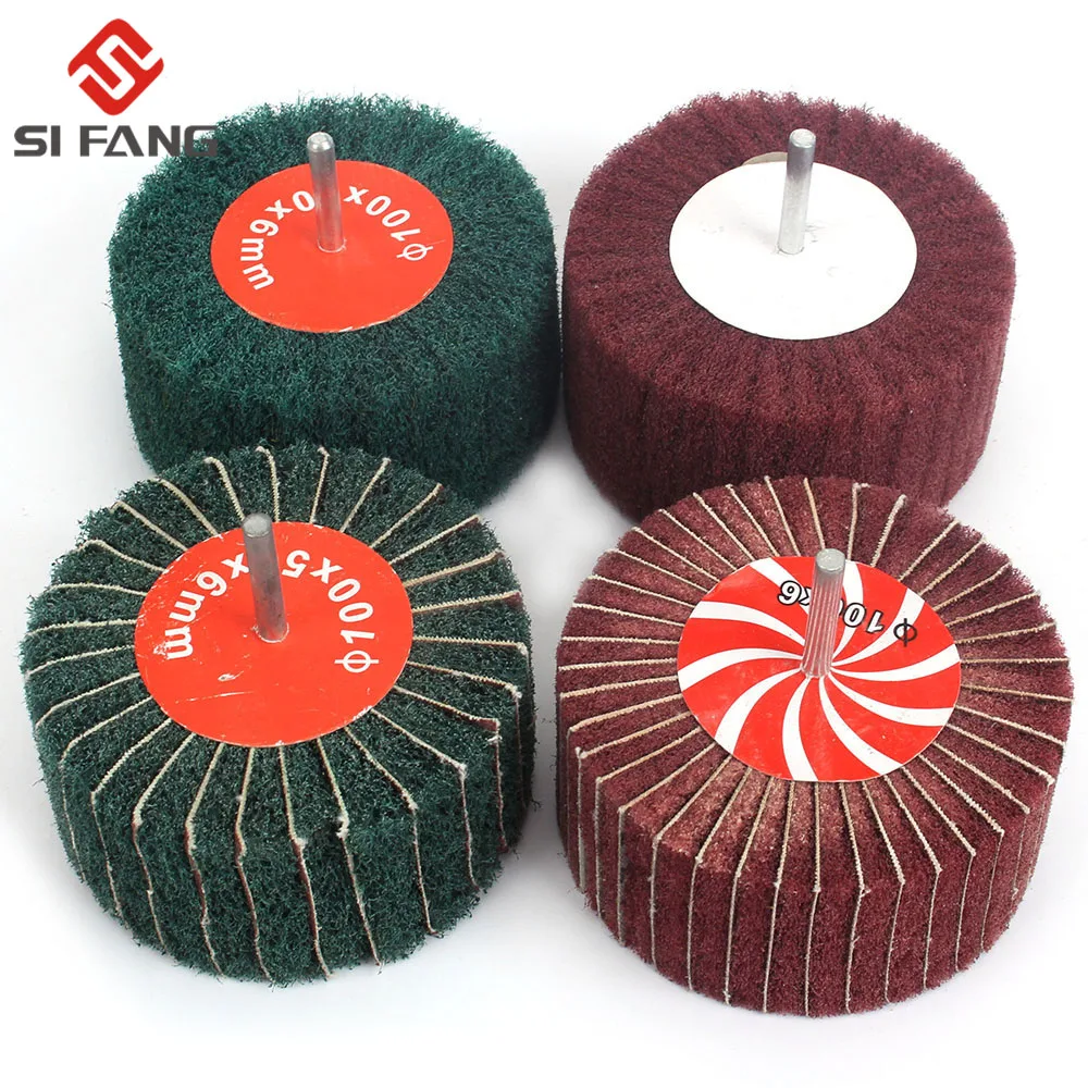 20mm-100mm 부직포 플랩 샌딩 휠, 섬유 연마 연마 패드, 금속 청소용 연마 휠, 6mm 생크