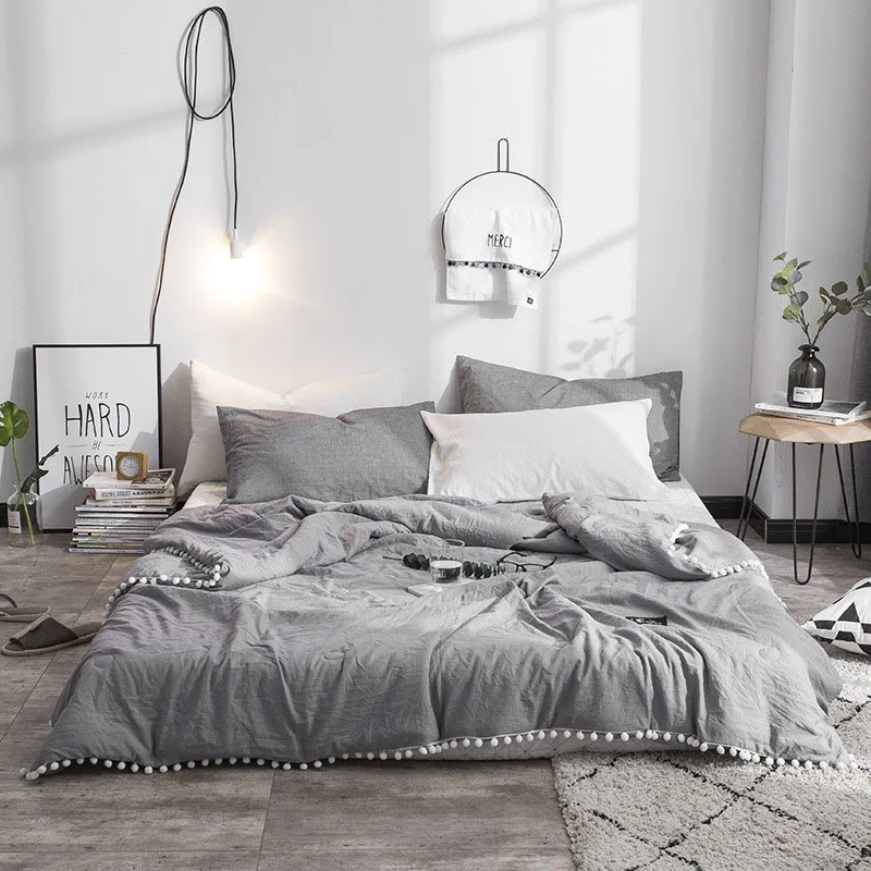 Japan Summer Quilt White Grey Blanket Double Queen King Patchwork Bedspread Air Condition Thin Duvet Bed Cover Coverlet