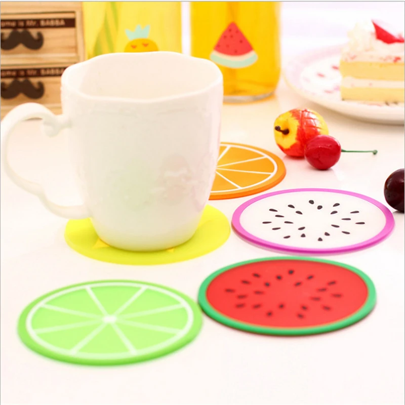 Creative Fruit Shape Coaster Cup Pads Silicone Insulation Mat Hot Drink Holder Watermelon Kiwi Lime Mango Orange Carambola Lemon