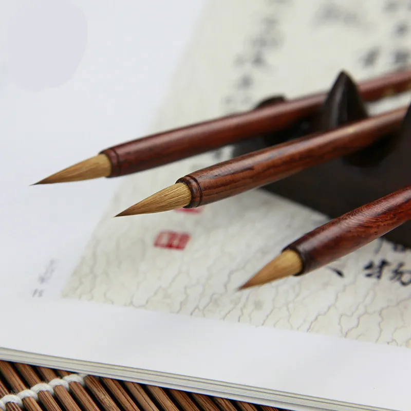 

Chinese Brush Pen Weasel Hair Small Regular Script Brush Pen Rosewood Penholder Huzhou Calligraphy Writing Brushes Tinta China