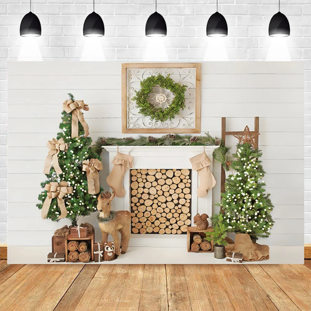 

Yeele Christmas Backdrop Photography Elk Fireplace White Board Wall Background Baby Birthday Photocall Photo Studio Photophone