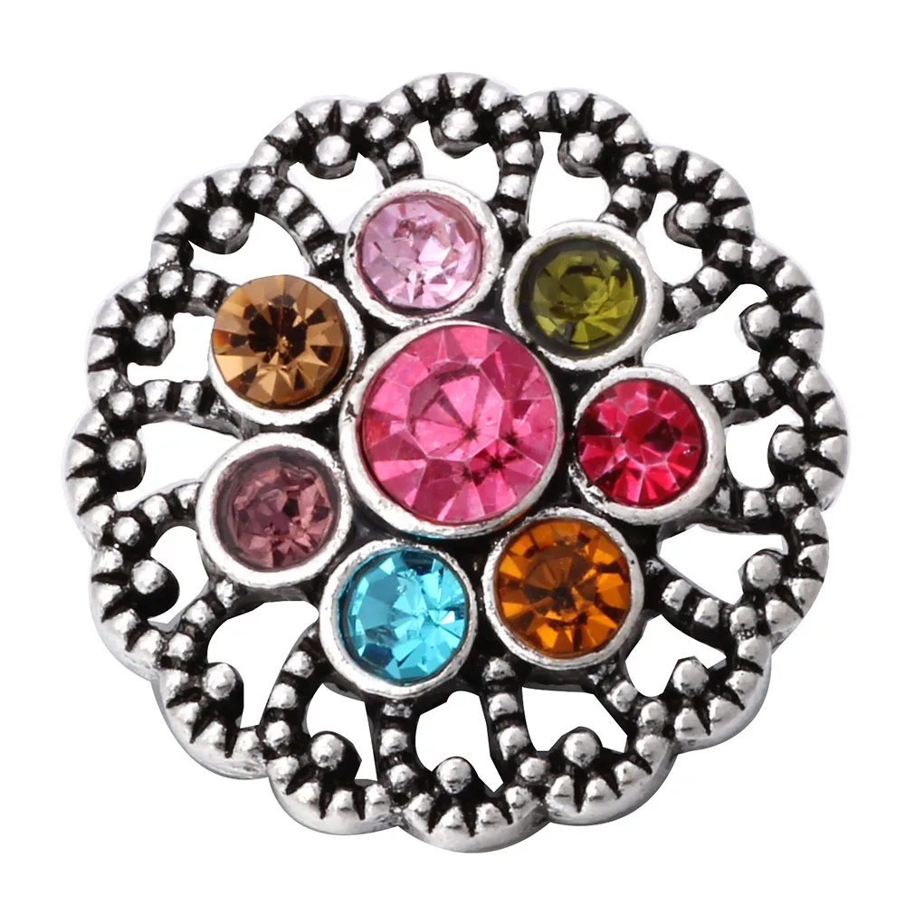 6pcs/lot Colorful 18mm Snaps Jewelry High Quality Rhinestone Flower Metal Snap Buttons DIY Charms Button Jewerly