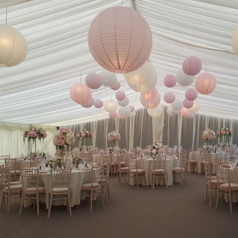 

20 PCS Party Decoration Big Paper Lanterns Chinese Japanese White Light Pink LED Luminous Lamp Ball For Wedding Christmas Decor