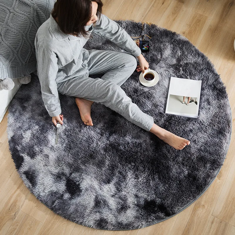 Motley Round Carpet Livingroom Plush Fluffy Rug Home Decor Shaggy Carpet Bedroom Sofa Coffee Table Floor Mat Soft Kids Room Rugs