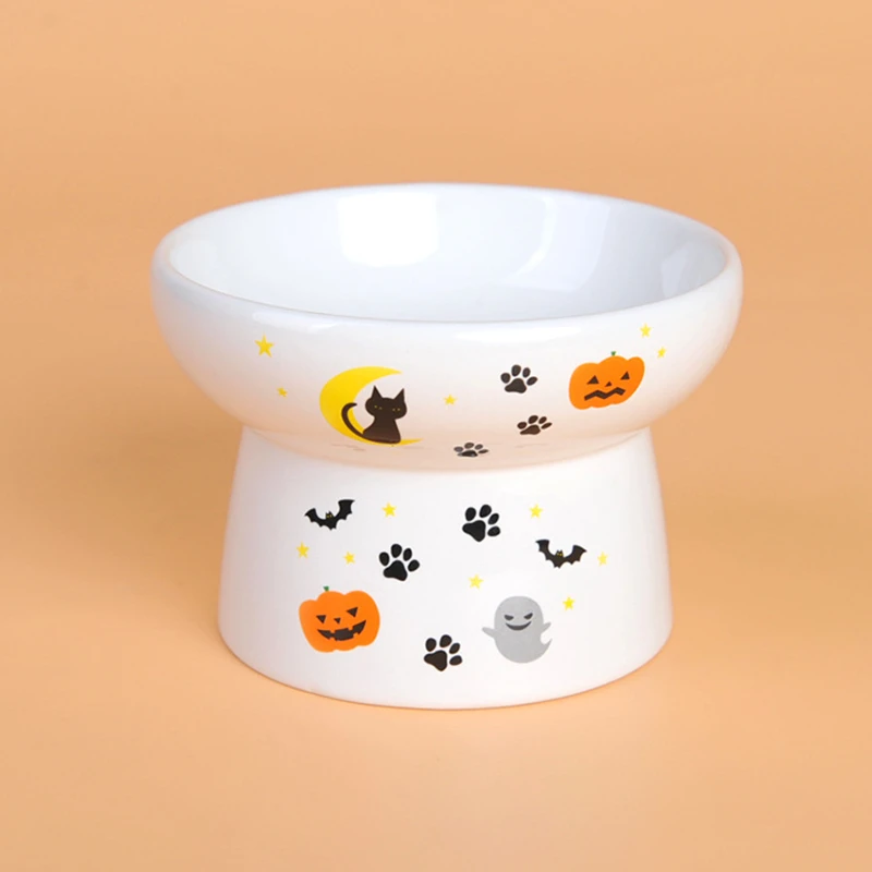 Lovely Pet Feeder Bowl Cartoon Shape High-foot Single Mouth Skidproof Ceramic Dog Cat Food Bowl Pet Products Drinking Bowl