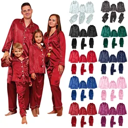 Satin Pajamas PJ's 2PCS Solid Family Clothing Sets Winter Long Sleeve Sleepwear Pants Set For Baby Boys Girls Woman Man navidad