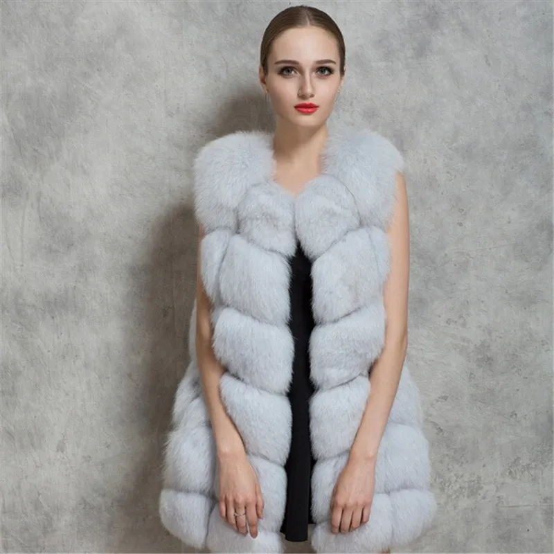 Winter Thick Warm High quality Faux Fur Vest Women\'s Faux Fox Fur Coat Outerwear Women Fur Vest Jacket Overcoat Long Parka