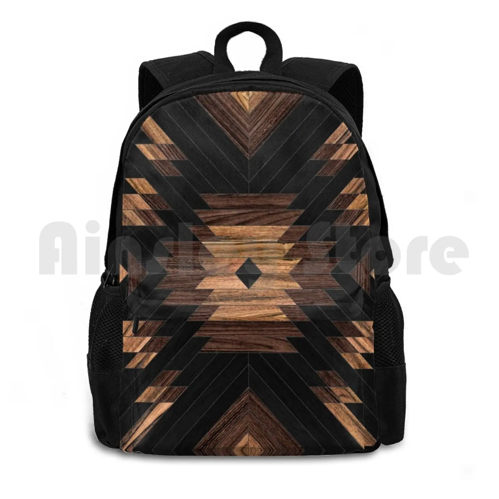 Urban Tribal Pattern No.7-Aztec-Wood Outdoor Hiking Backpack Riding Climbing Sports Bag Tribal Pattern Patterns Abstract Boho