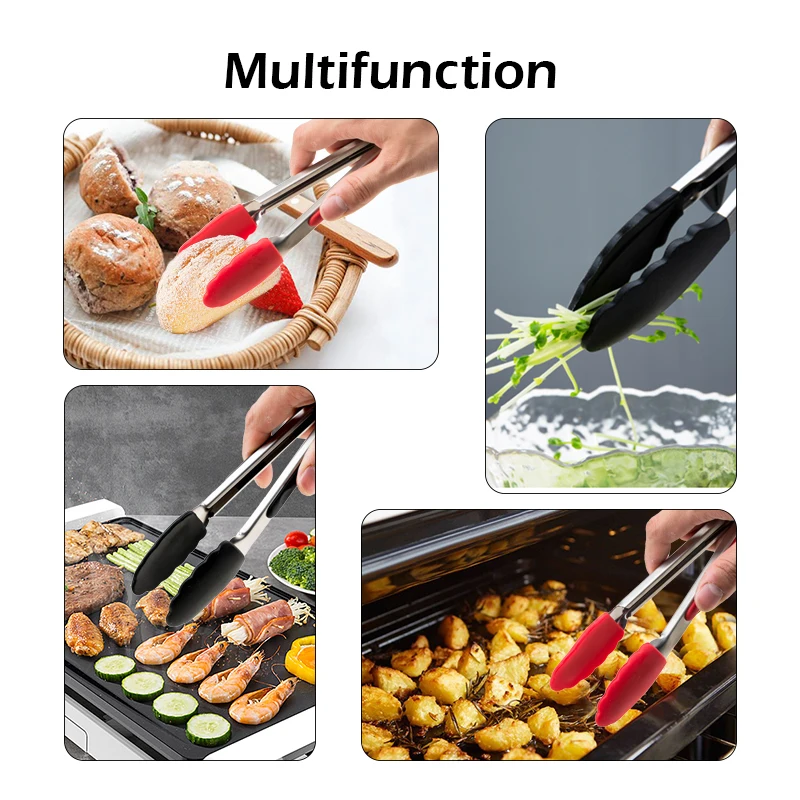 9Inch Heat-Resistant Food Tong Non-Slip Silicone Grilling Tong Salad Bread Serving Tong Barbecue Clip Clamp Kitchen Accessories