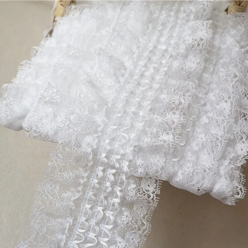 6.5CM Wide Exquisite White Embroidered Lace Ribbon Elastic Ruffle Trim Dress Guipure Collar Clothing Cuffs DIY Sewing Supplies