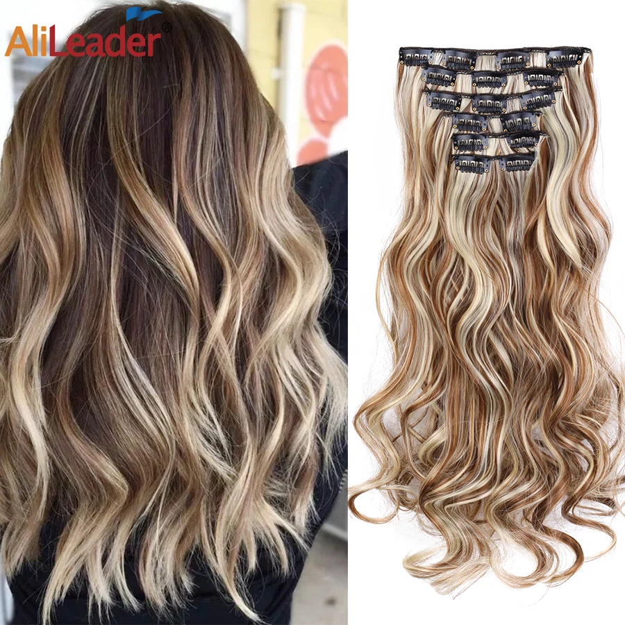 Alileader Synthetische Clips Auf Haar Verlängerung 22 zoll Natürliche Curly Haarteil Farbe Gerade Hitze Beständig Faser 16 Clip In 6 stücke