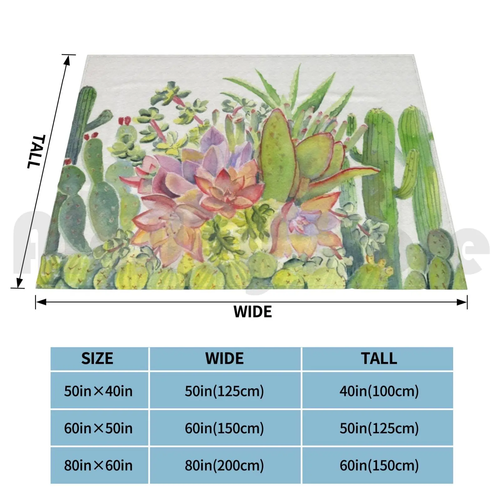 Cactus Garden Watercolor Blanket Fashion Custom Cactus Cacti Garden Watercolor Succulent Succulents Desert