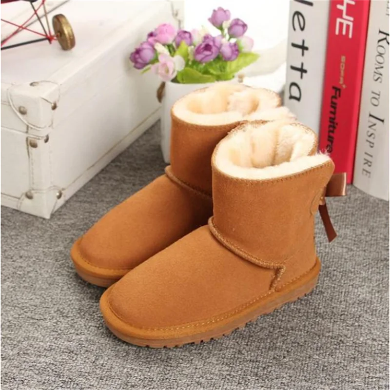 Australian Hot Sale Children 100% Genuine Leather Fashion Girls Boys Winter Snow Boots For Warm Winter flat Shoes baby boots