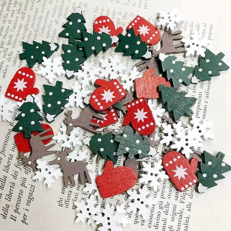 Cute Christmas Wood Shapes Scrapbooking Material Wooden Veneer Craft DIY Accessories Hobbies Decoration Snowflake Tree Deer Mix