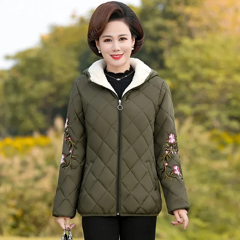 New Middle Aged Mom's Cotton Coat Women's Padded Jacket Women Add Velvet Add Thick Ladies Coat Autumn Winter Female Outerwear