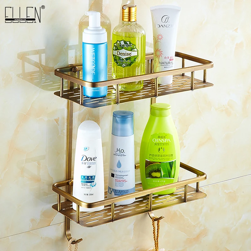 Bathroom Shelves Square Bath Shelf 2 Layer Holder Bath Shampoo Holder Bathroom Storage Antique Bronze Finished