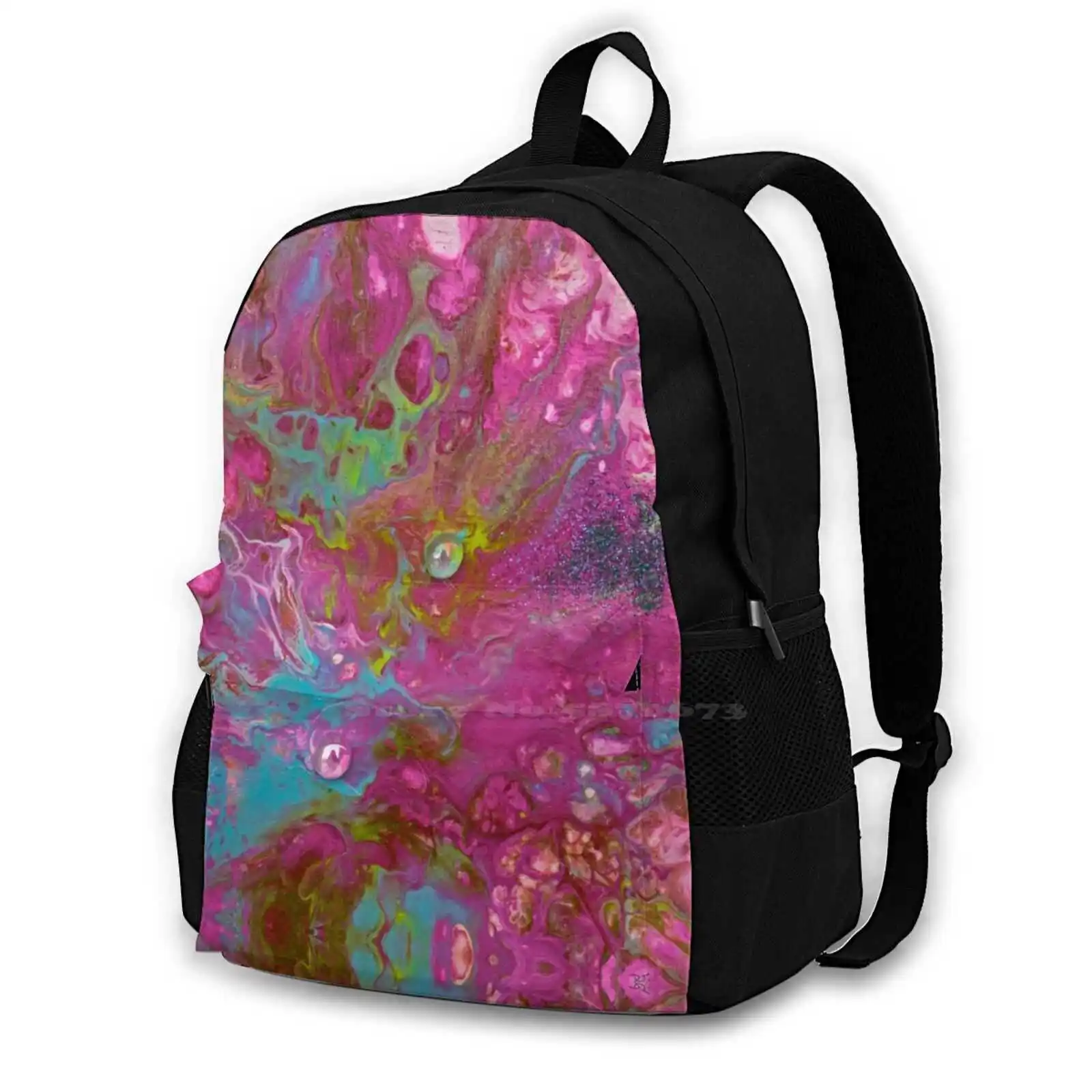 Pattern Of Liquid Acrylic ( With Glas Nuggets On The Artwork ) Hot Sale Schoolbag Backpack Fashion Bags Pattern Pouring