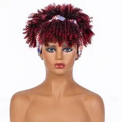 Synthetic Hair Headscarf Wig European and American Wigs Headband Hair Belt Wig Wine Red African Small Curly