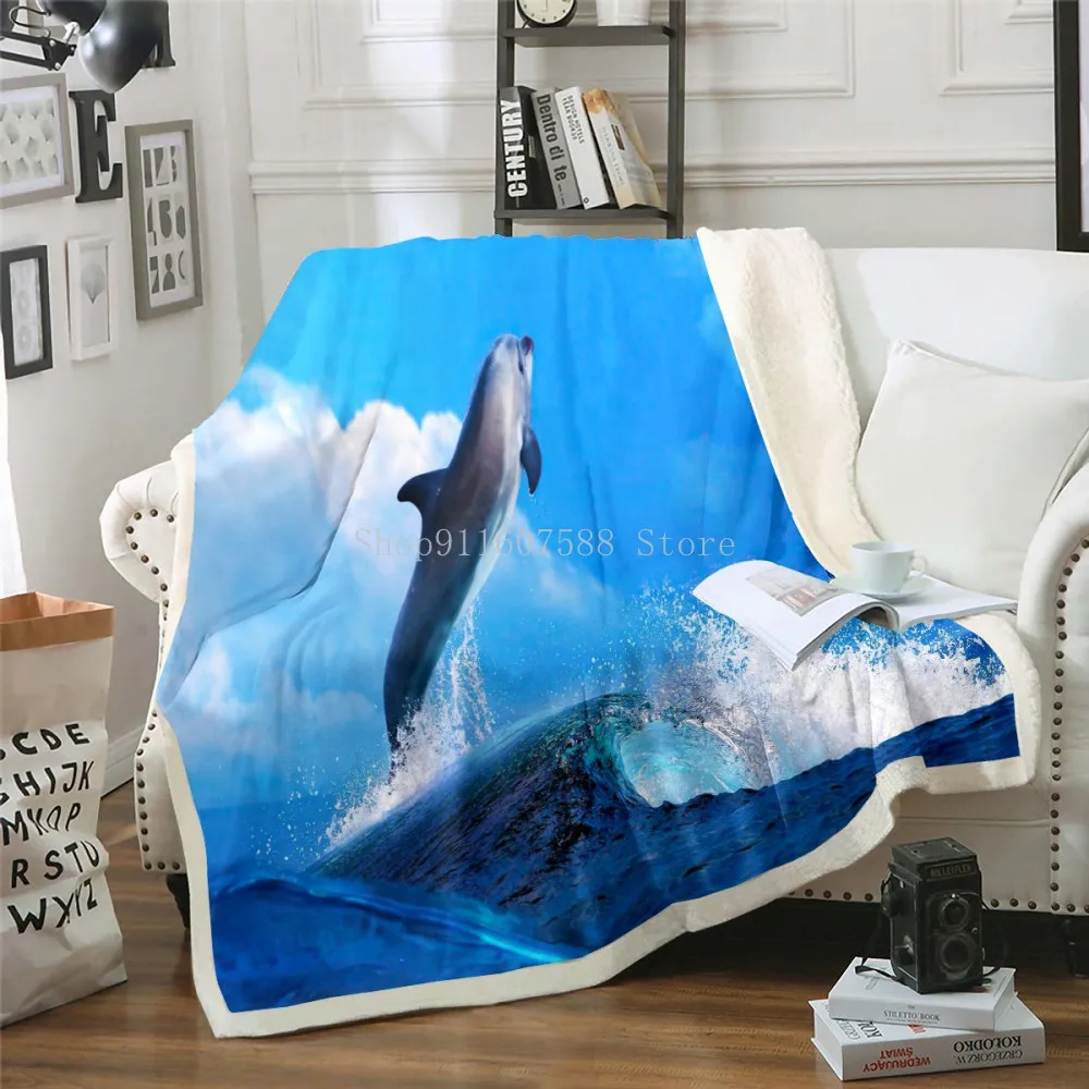 

Blue Dolphin Leopard Lion Giraffe Blanket Bedspread Velvet Sherpa Home Camping Aircraft Blanket Plush Soft Comfortable Blanket