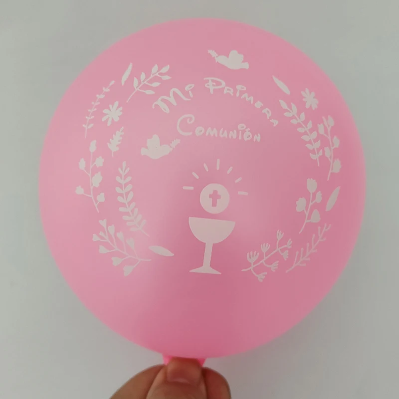 50 Pieces 10 Inch Blue Pink Colorful Spanish Logo Mi Primera Comunión Balloon For Spain Kids First Communion Party Decoration