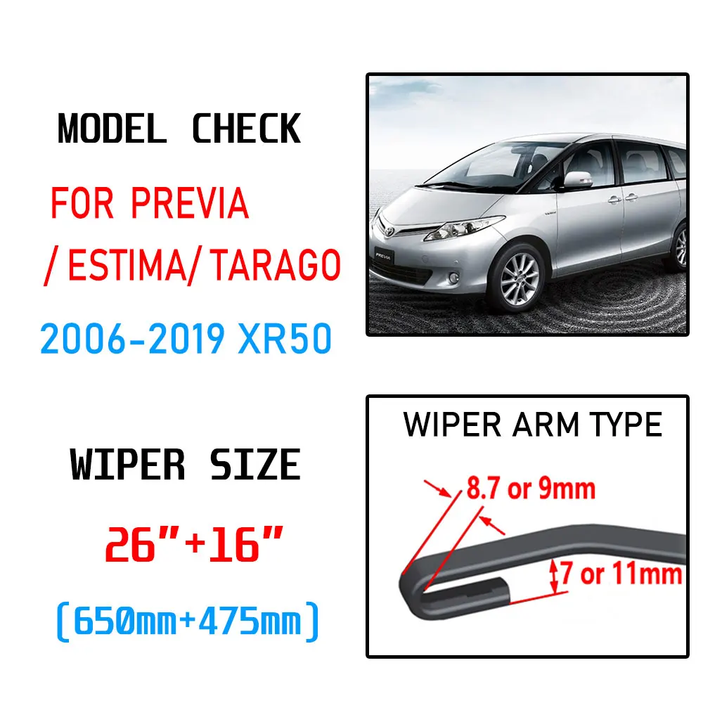 For Toyota Previa 50 XR50 2006~2019 Estima Tarago Accessories Windscreen Front Wiper Blades Wipers for Car 2007 2008 2010 2018