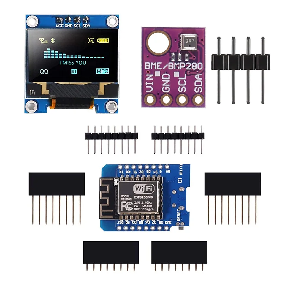 0.96inch OLED LCD Screen + ESP8266 Wemos D1 Mini WiFi Development Board + BME280 Digital Sensor for Arduino Raspberry Pi