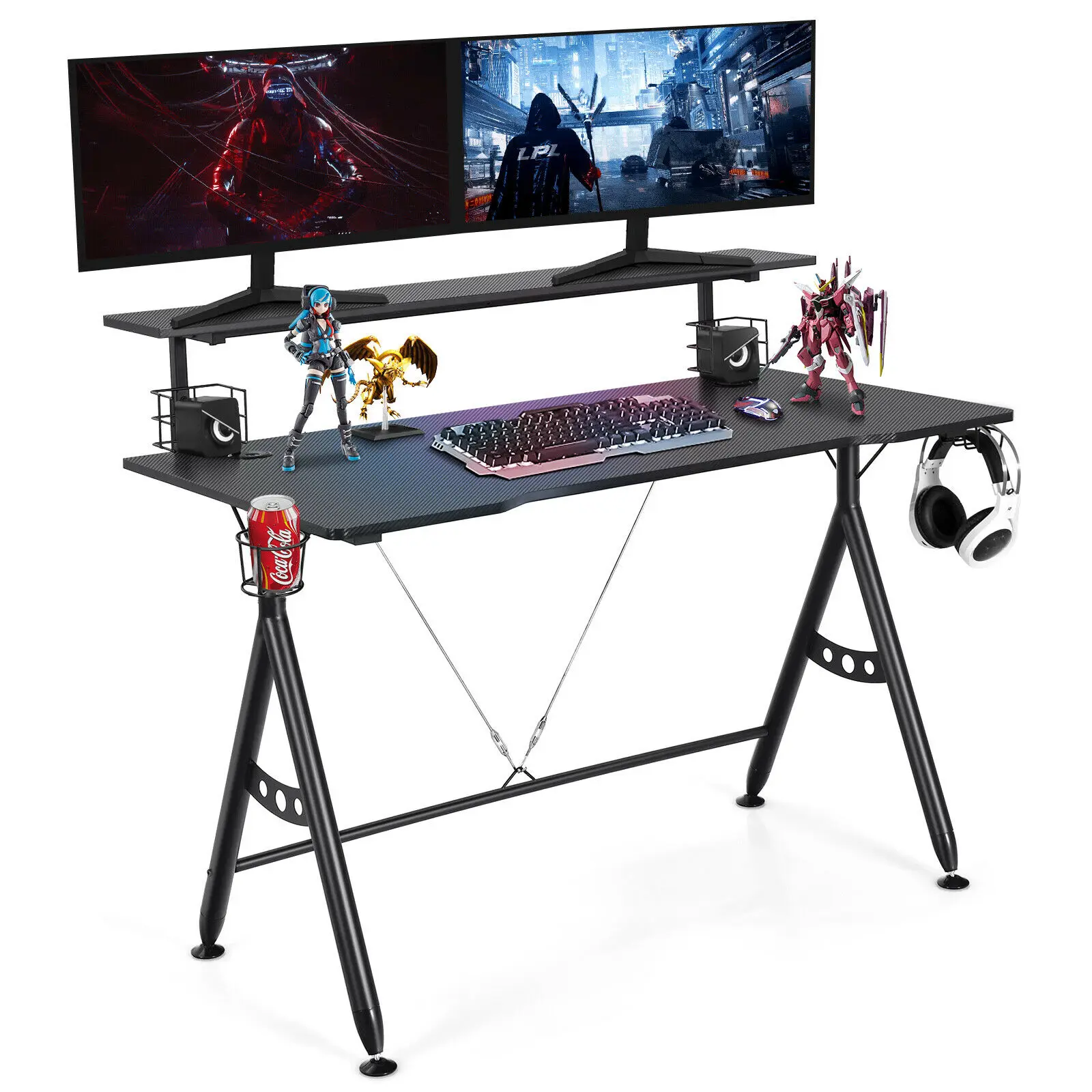 Gymax Gaming Desk Home Office Computer Table E-Sports w/Monitor Shelf&Cup Holder HW66758