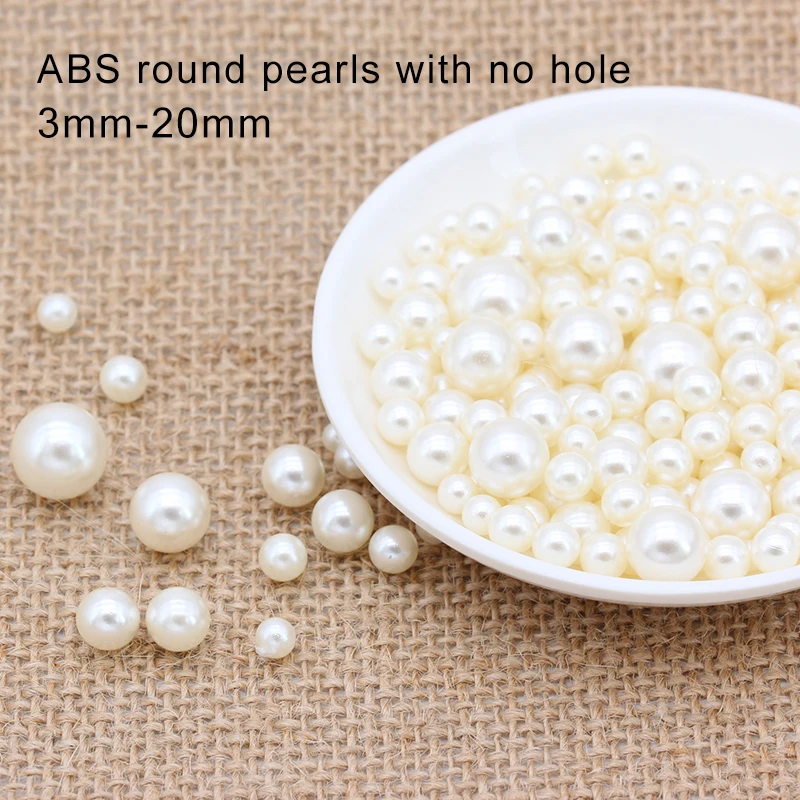 NEW DIY 3mm-20mm Acrylic No Hole Round cream Faux Pearl glue on Loose Beads Jewelry Accessory Making crafts Shoe bag decoration