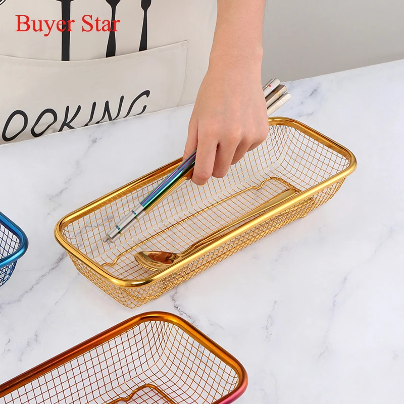 Stainless steel Cutlery Storage basket mesh chopsticks Holder Tableware Organizer Spoons Fork Storage Box Metal Container Rack