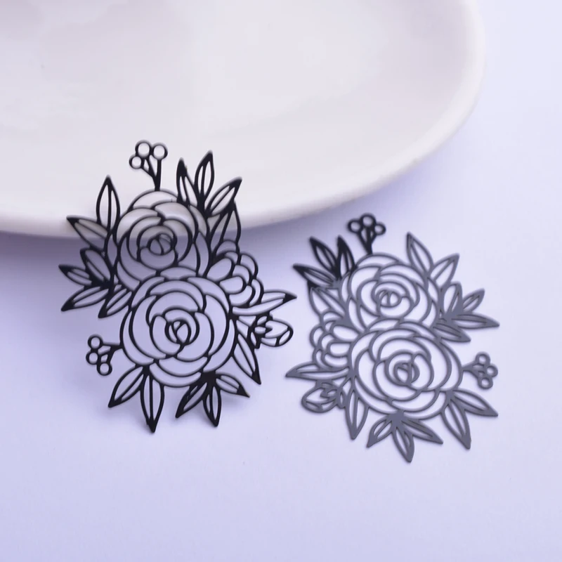 30 Stück AB6267 31*39,6mm Filigrane Rosen-Anhänger DIY Ohrring Anhänger Hängender Schmuck Dekoration – Detail 9