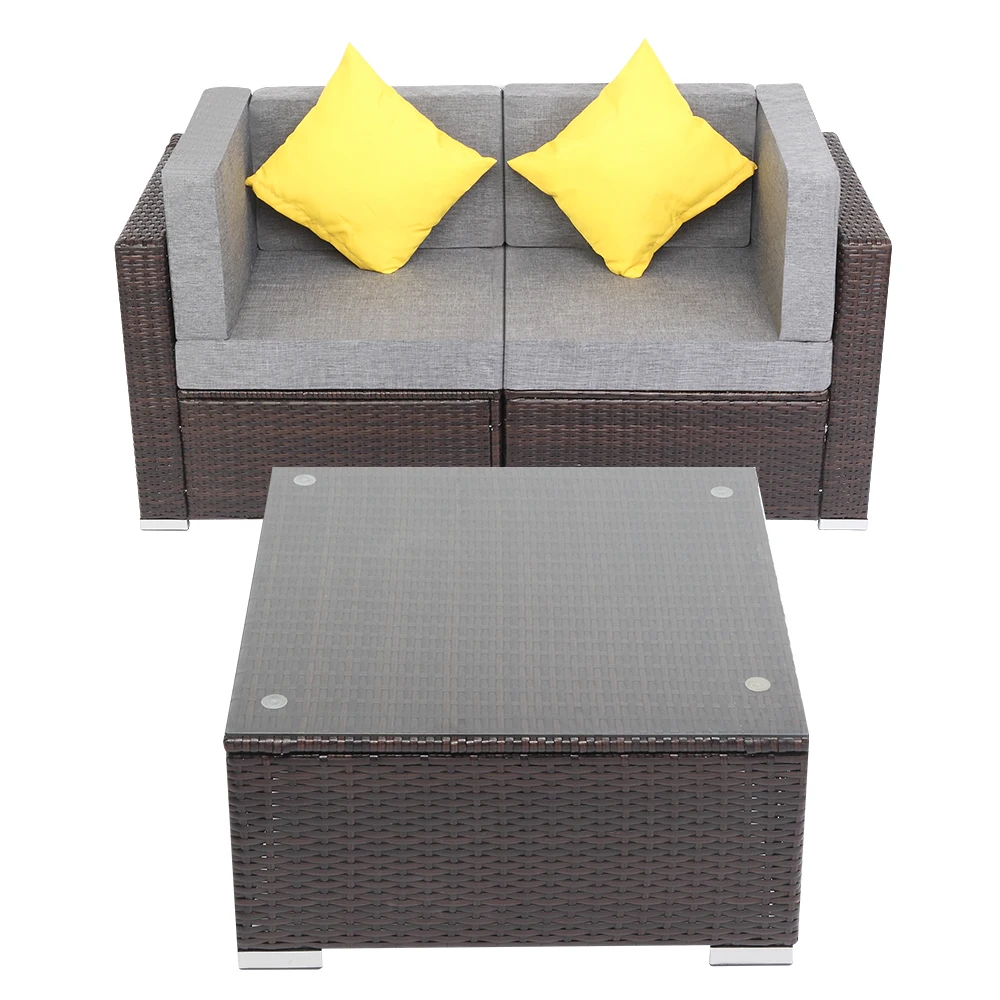 3 Pieces Patio PE Wicker Rattan Corner Sofa Set