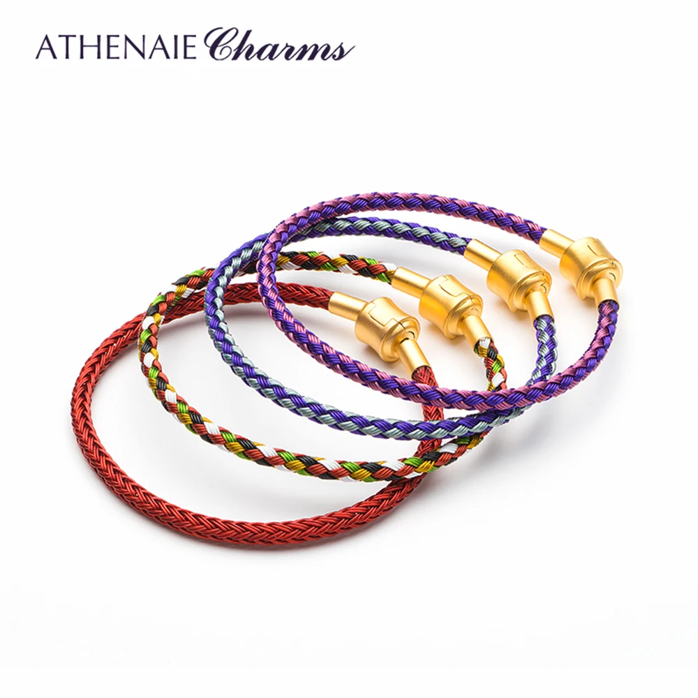 ATHENAIE Colorful Wire Charms Bracelet with Gold Color Clasp for Women Fit Charms Beads DIY Gift