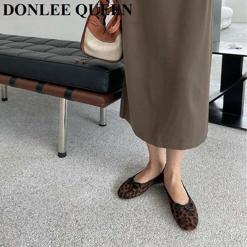 2024 Fashion Leopard Flats Shoes Women Flat Ballerina Casual Slip On Soft Moccasin Round Toe Shallow Female Boat Shoe Dress Muje