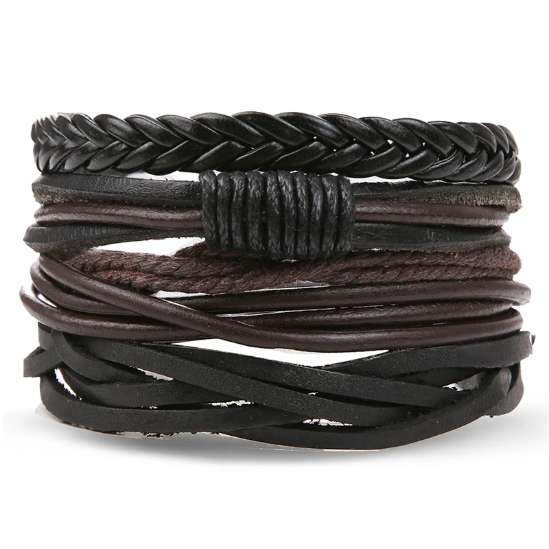 IFMIA Vintage Multilayer Leather Bracelets Men 2019 NEW Adjustable Handmade Brown Color Bracelet Friendship Bangles Set Jewelry