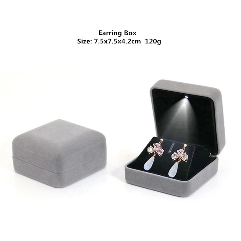 Velvet LED Jewellery Box Wedding Ring Pendant Earring Jewelry Display Packaging Cases with Custom Logo Jewellery Gift Box Cases