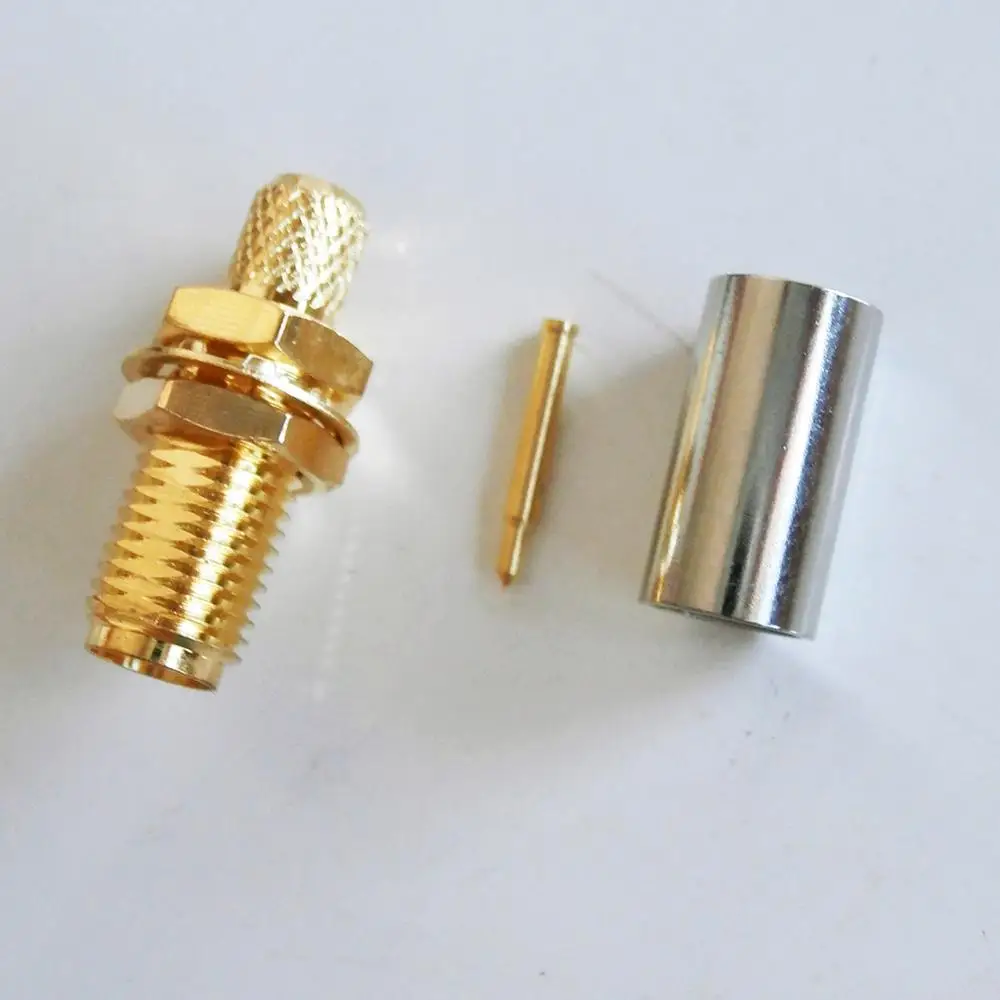 RF Connector RPSMA RP SMA Female With O-ring Bulkhead Panel Nut Crimp for LMR195 RG58 RG142 RG223 RG400 Cable Plug Straight