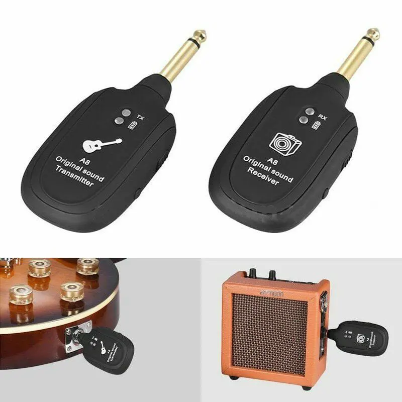 Hot A8 Guitar Wireless System Transmitter Receiver Built-in Rechargeable Built- in Rechargeable wireless guitar transmitter