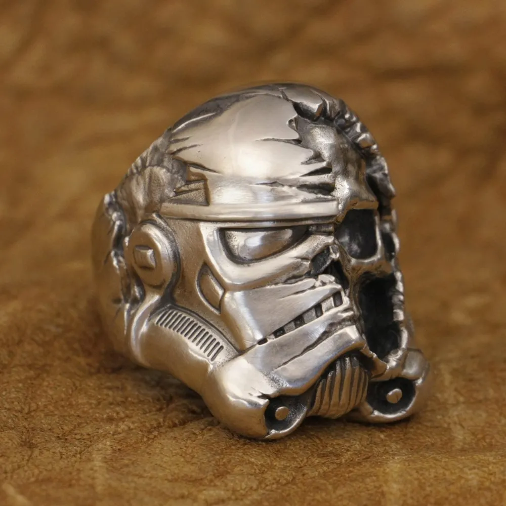 

925 Sterling Silver Half Face White Warrior Ring Mens Biker Punk Ring TA311 US Size 7~16