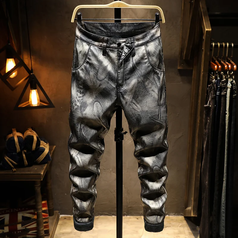 Autumn Men Winter Motorcycle Pu Leather Pants High Street Thick Warm Windproof Zipper Black Trousers Punk Casual Pants 28-38