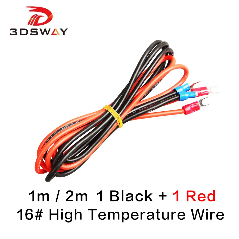 3DSWAY 3D Printer Parts 16# High Temperature Wire 1m 2meter for Heated Bed Aluminum Substrate 1 Black 1 Red Connection Line