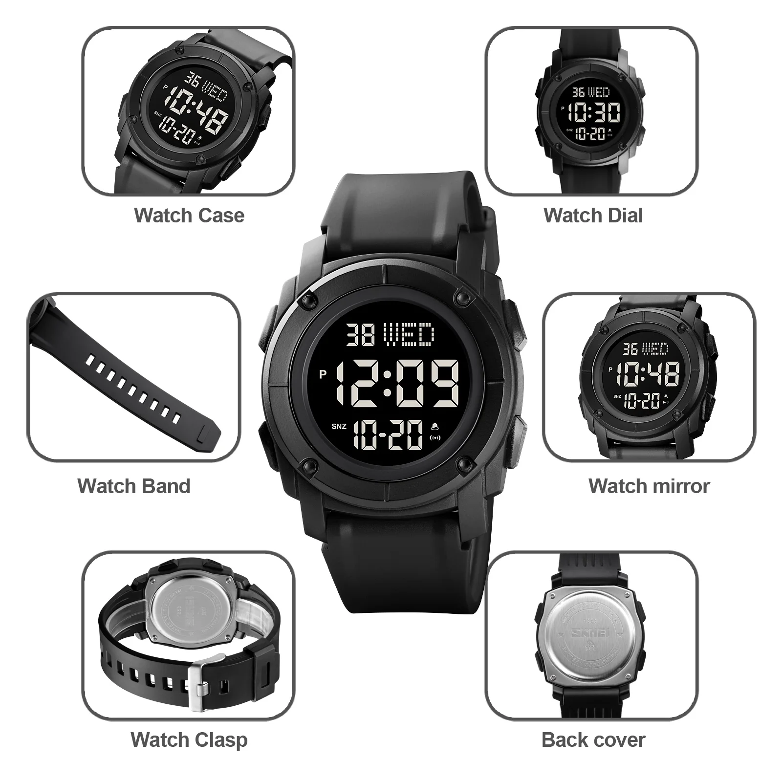 SKMEI Fashion Digital Watch For Men 2Time LED Display Sport 50M Waterproof Electronic Movement Watch Alarm Clock montre homme