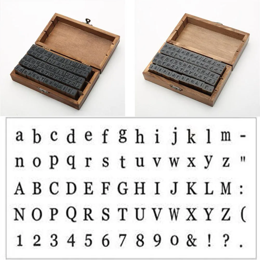 70 Pcs/Box Wooden Printing+Handwriting English Letter+Digital Number seal & Stamp