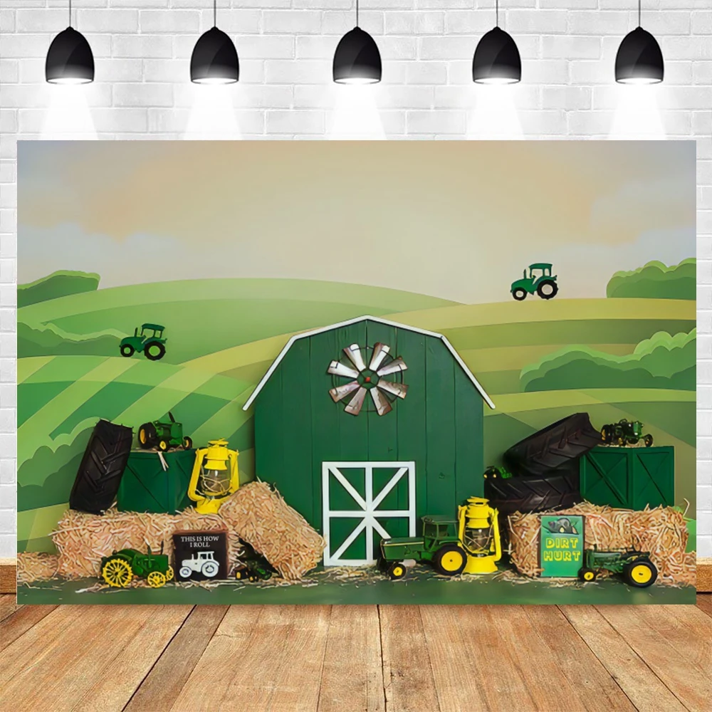 

Yeele Baby Birthday Party Backdrop Photography Farm Green Grass Haystack Tires Background Photocall Photo Studio Photophone