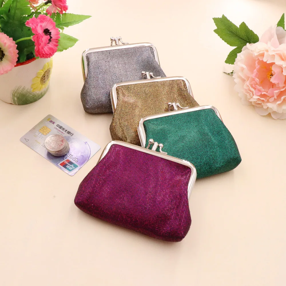 Retro Double-Layer Short Wallet Pu Bright Grid Women'S Small Coin Purse Creative Card Holder Student Coin Bag Hasp Clutch Bag