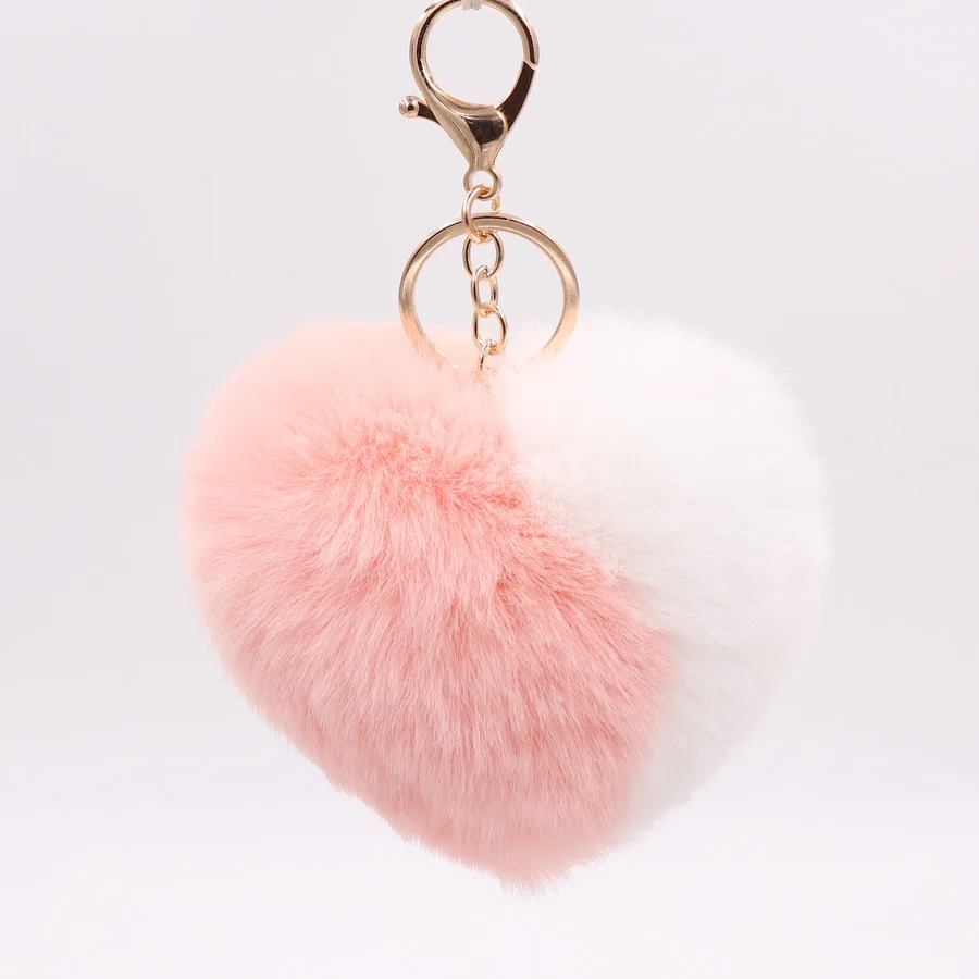 Heart Pompoms Keychain Rainbow Plush Balls Key Chains Decorative Pendant for Women Bag Accessories Keychains Car Fashion Keyring